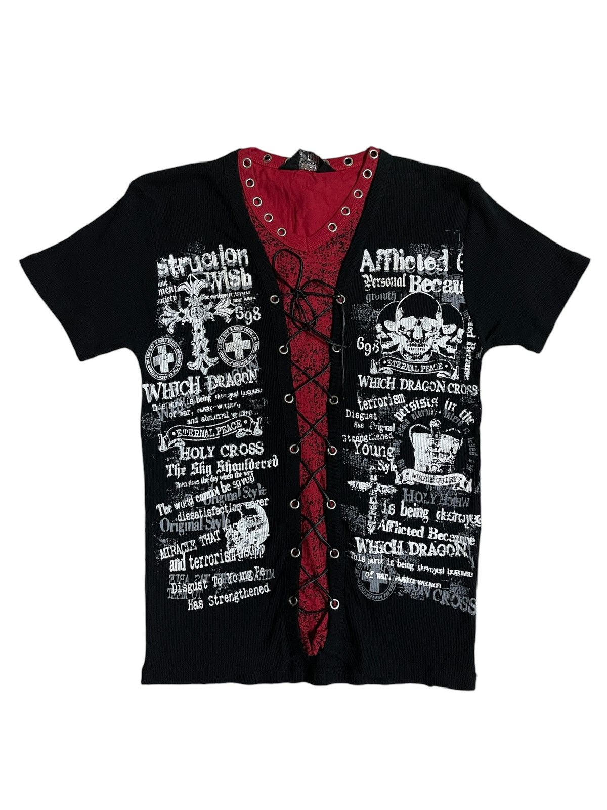 Japanese Brand Beaumere Lace Up Poem Punk T Shirt Size US L / EU 52-54 / 3 - 14 Thumbnail