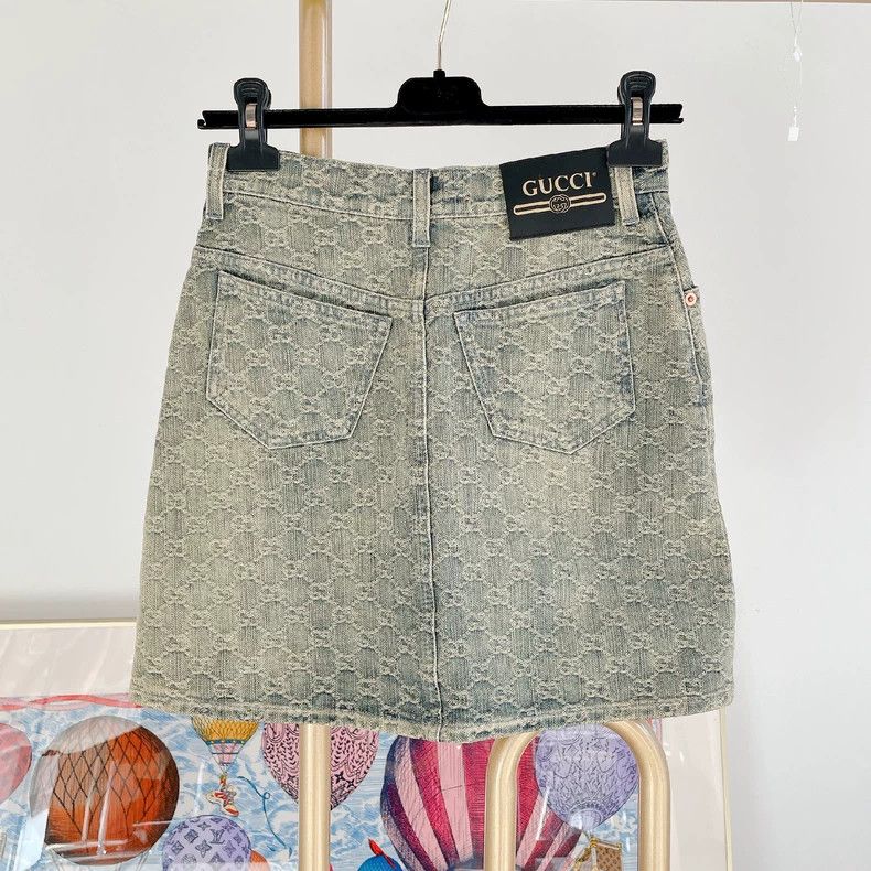 Gucci Gucci Classic double G jacquard cotton denim skirt 2504-Nex Size 24" / US 00 / IT 34 - 2 Thumbnail