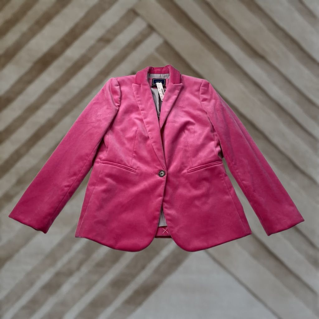 J.Crew J.CREW Blazer Jacket Single-Breasted Velvet Pink Roses Peak Lapel 2 Women NWT Velvet Cotton Dry Clean Only Size XS / US 0-2 / IT 36-38 - 1 Thumbnail