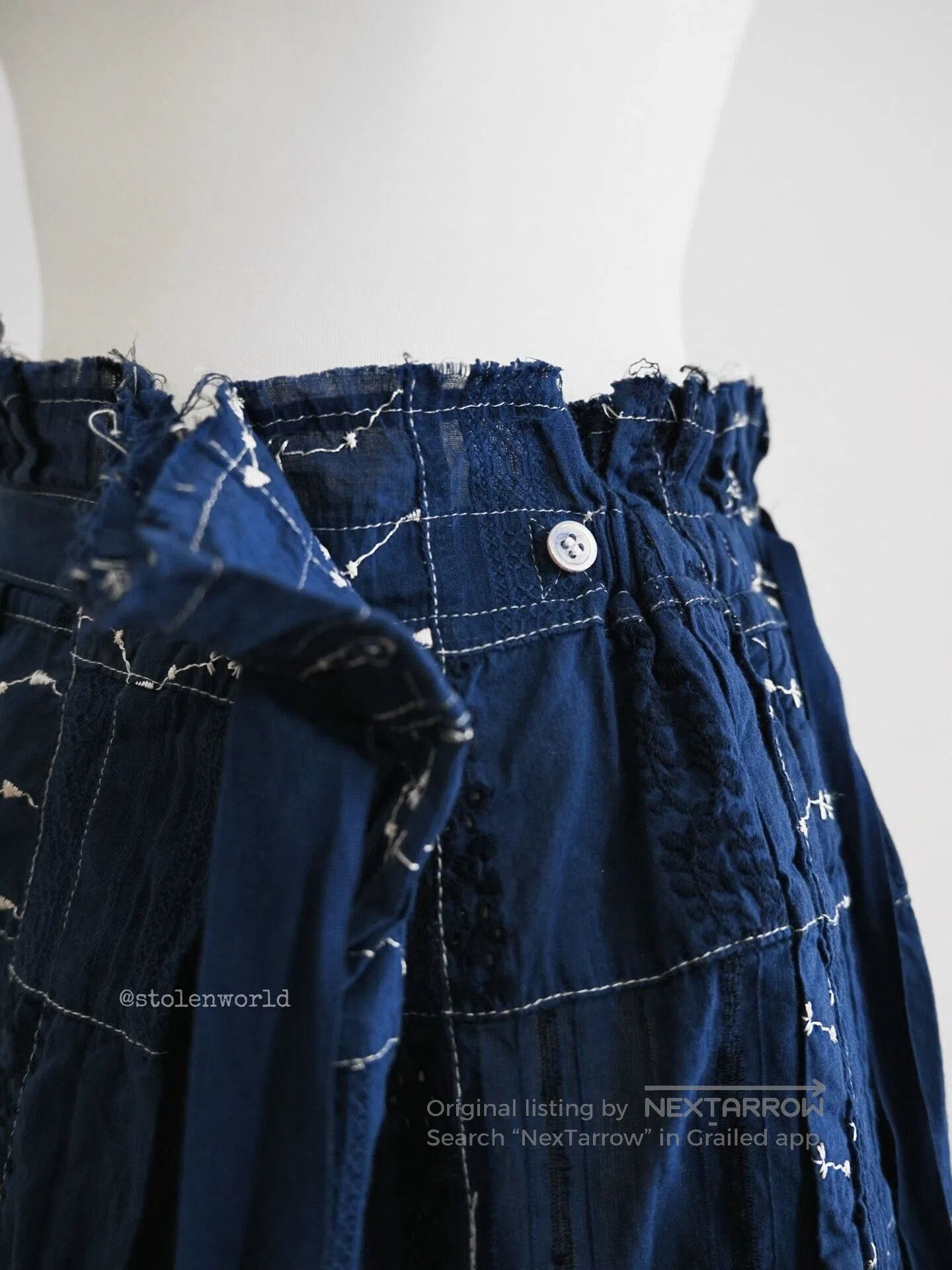 Tricot Comme des Garcons blue dyed patchwork embroidered skirt. Size 23" - 8 Thumbnail