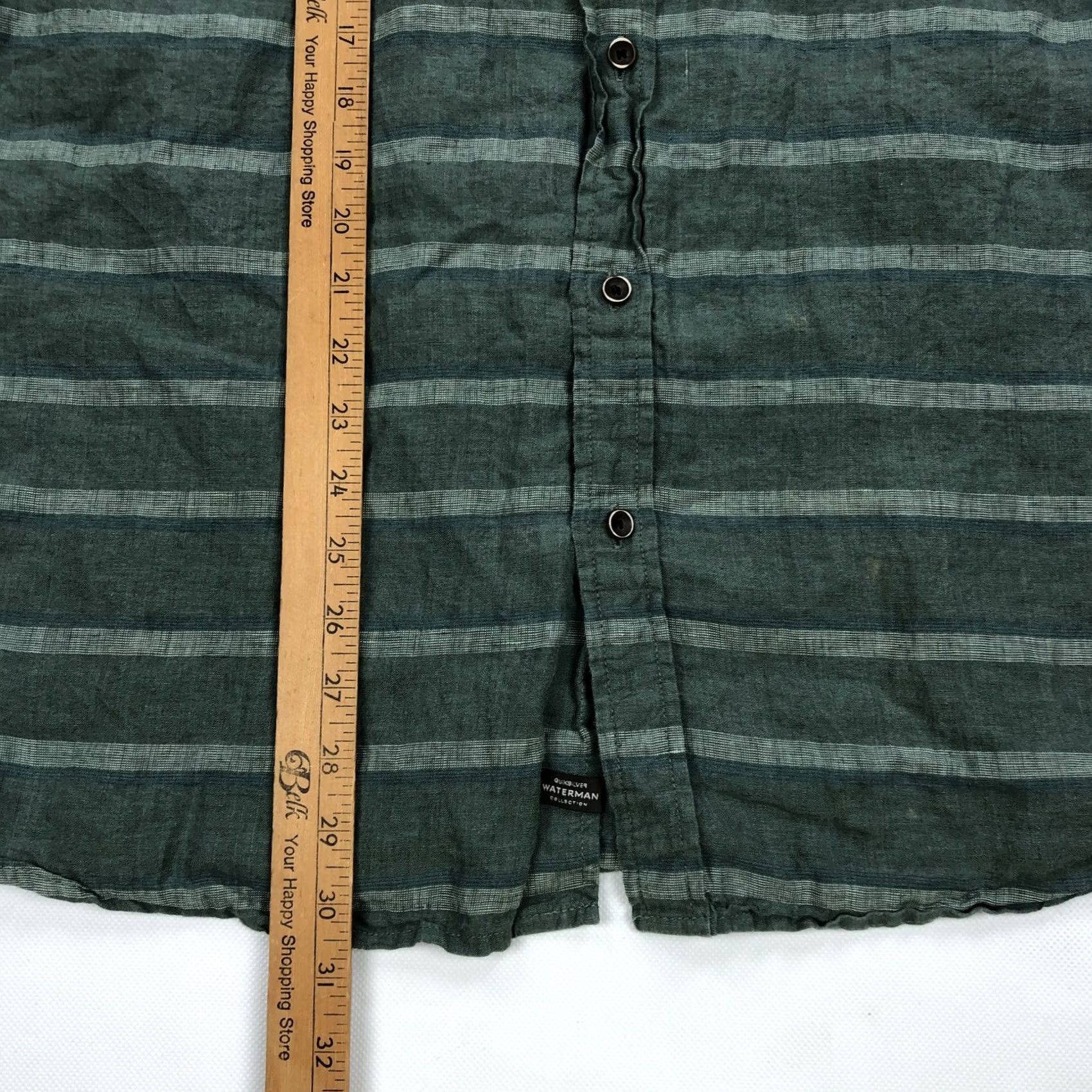 Quiksilver Quiksilver Waterman Collection Men's XL Green Stripe Tailored Fit Linen Coastal Shirt Times 3 Button Pocket Beach Outdoor Modern Size US XL / EU 56 / 4 - 5 Thumbnail