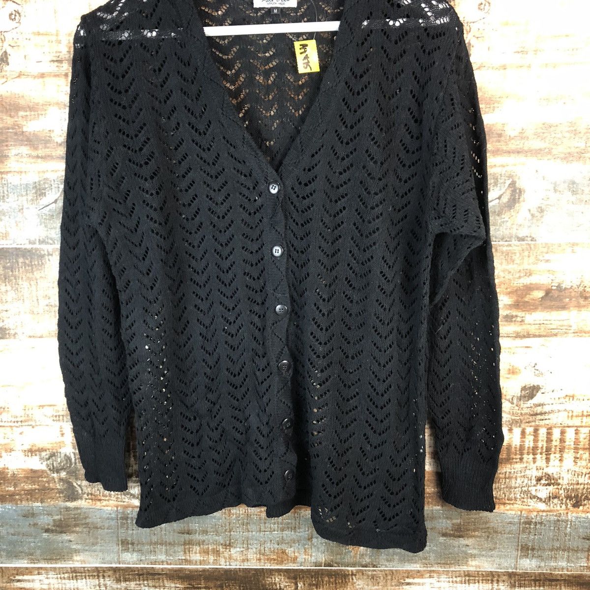 Japanese Brand Port Villa Black Cardigan crochet Knitwear #A1475 Size M / US 6-8 / IT 42-44 - 3 Thumbnail