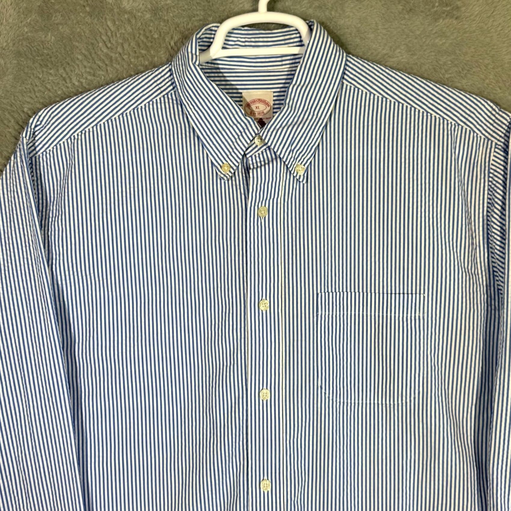 Brooks Brothers Brooks Brothers 1818 Dress Shirt Mens XL Blue White Stripe Cotton Button Down Size 46R - 4 Thumbnail