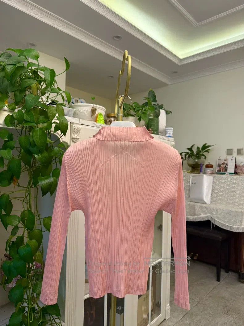 Issey Miyake Issey Miyake Stand-Collar Long-Sleeve Light Pink Top Size L / US 10 / IT 46 - 4 Thumbnail