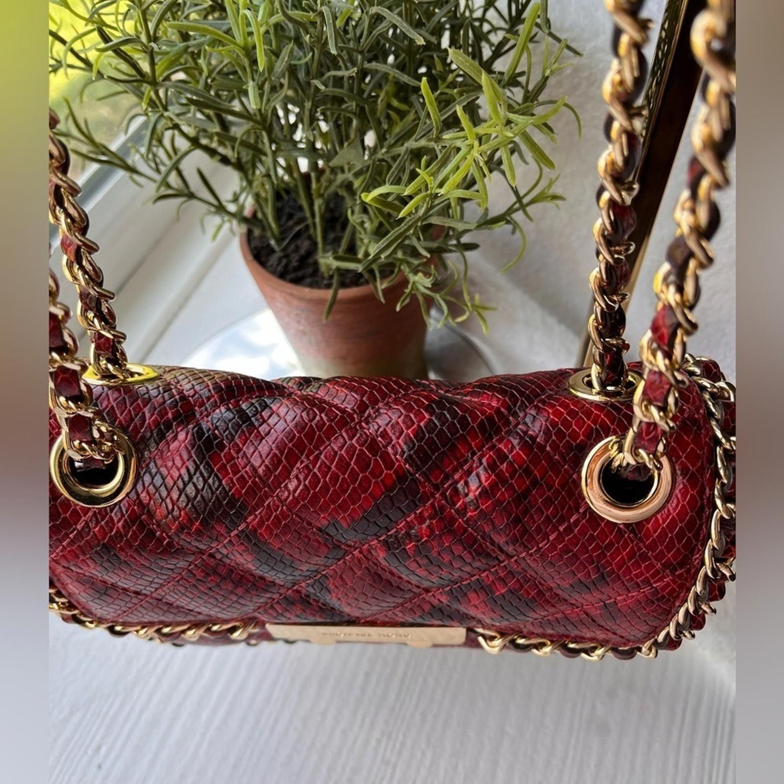 Michael Kors Michael Kors Red Carine Snake Print /Gold Chain Shoulder Bag Size ONE SIZE - 4 Thumbnail