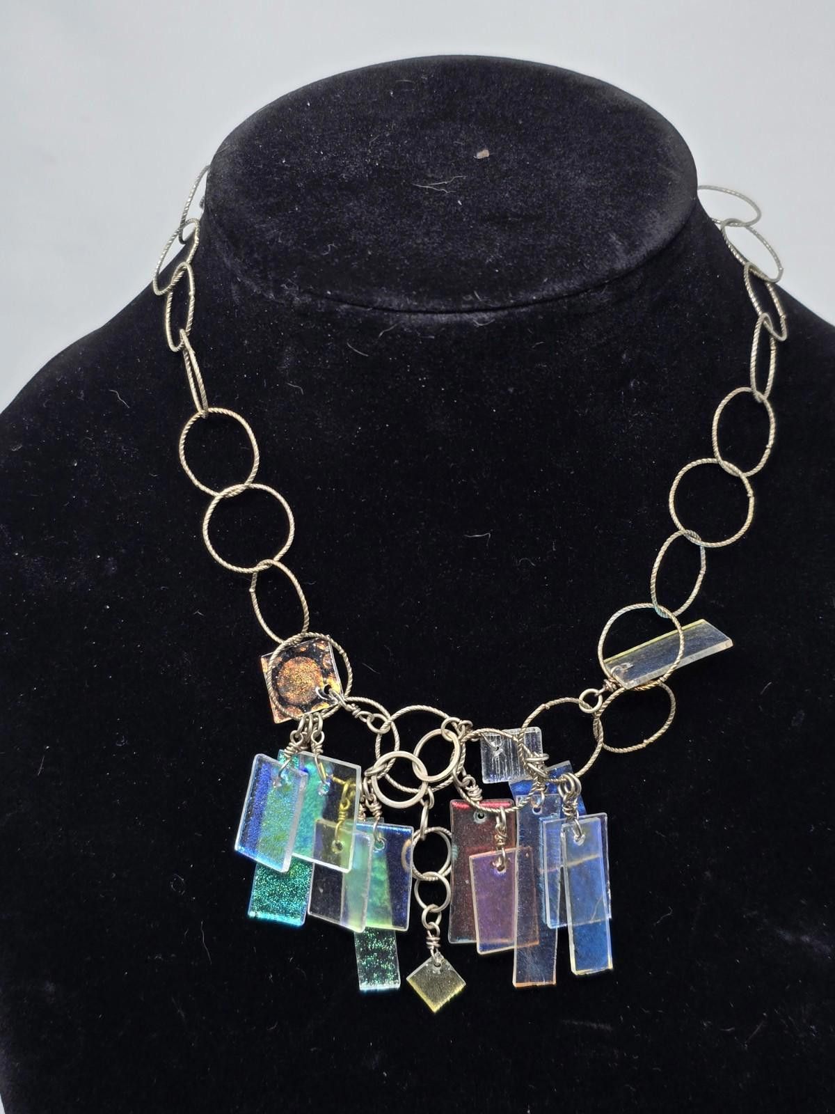 Studio D'Artisan Sterling Silver 925 Dichroic Glass Necklace 18” Artisan Size ONE SIZE - 2 Thumbnail