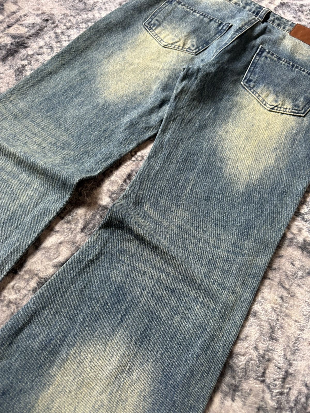 GOSTAR DE FUGA Japanese Brand Paneled Green Mud Wash Flared Jeans Size 27" / US 4 / IT 40 - 10 Thumbnail
