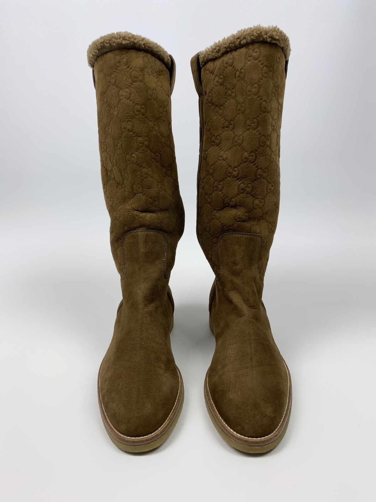Gucci Gucci Guccissima GG Brown Suede Knee High Fur Lined Boots Size US 7 / IT 37 - 6 Thumbnail