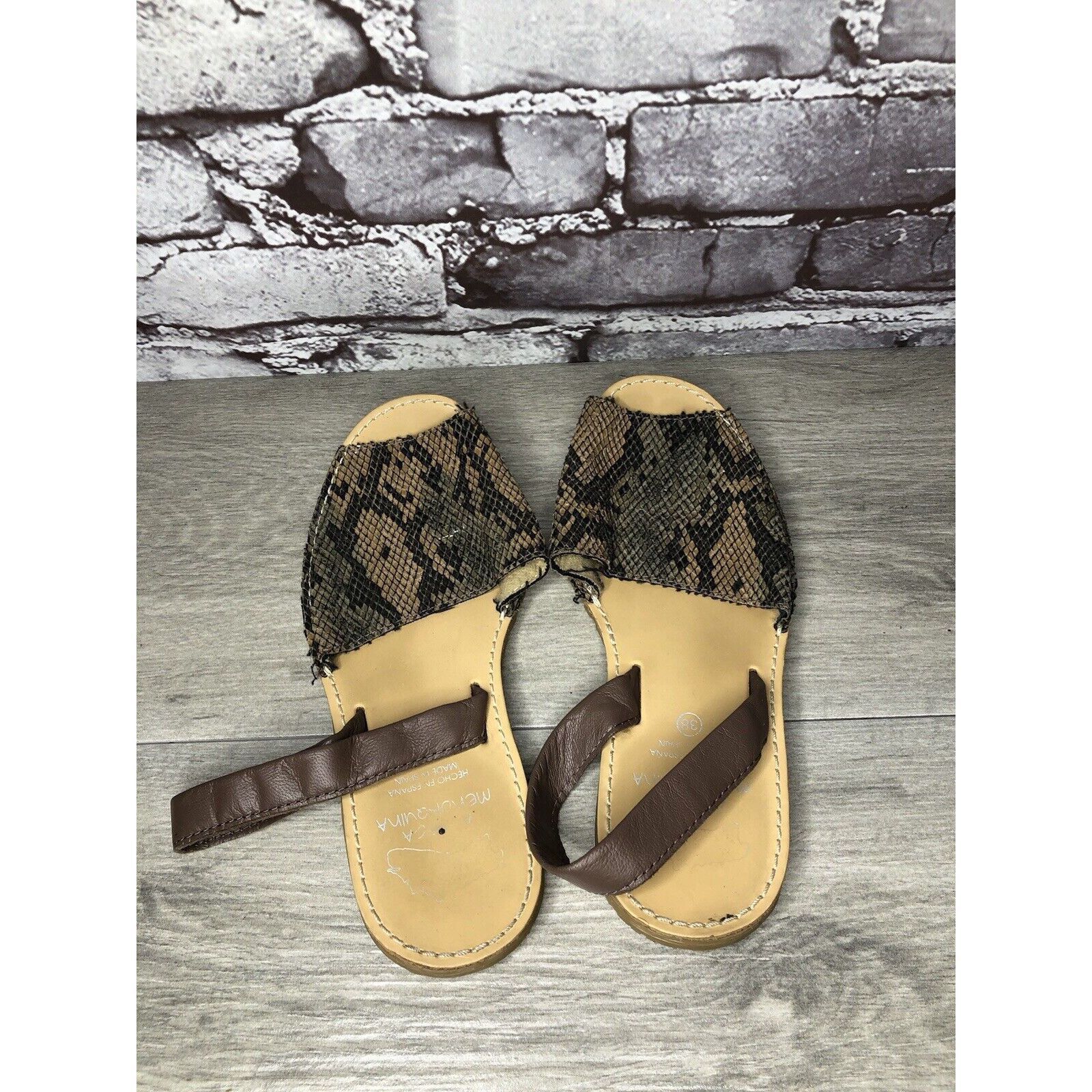 Other AVARCA MENORQUINA Brown Leather Snake Slingback Sandals Wome Size US 7.5 / IT 37.5 - 15 Thumbnail