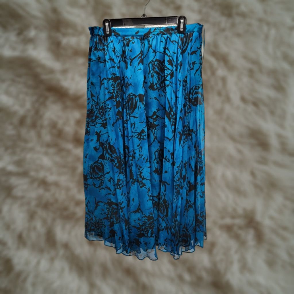 Vintage Teri Jon Womens Silk Maxi Skirt Blue Print 34-38" Lined Side Zipper" Size 24" / US 00 / IT 34 - 1 Thumbnail
