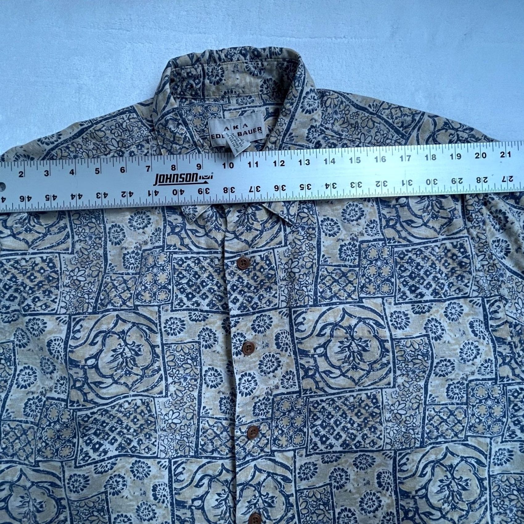 Eddie Bauer Eddie Bauer Button-Up Shirt Short Sleeve Floral Linen Hawaiian Large Mens Blue 52in Chest Size US L / EU 52-54 / 3 - 6 Thumbnail