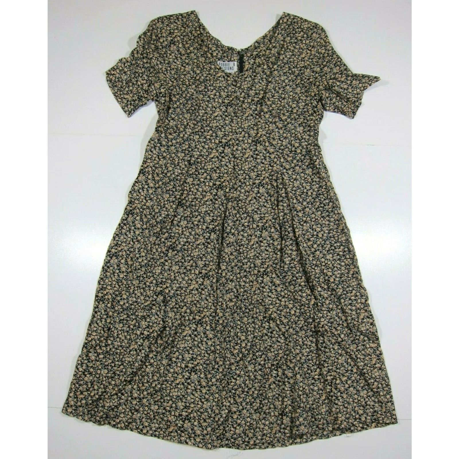 Vintage Robbie B Designs Green Black Floral Sheath Shift Tunic Sun Dress Women Size 6 Size M / US 6-8 / IT 42-44 - 2 Thumbnail