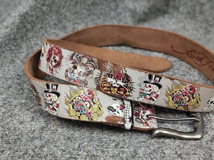 Ed Hardy Vintage Ed Hardy Multi Logo Brown Leather Belt Y2K Style Size ONE SIZE - 5 Thumbnail
