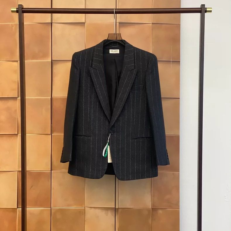 Saint Laurent Paris Gray Pinstripe Blazer