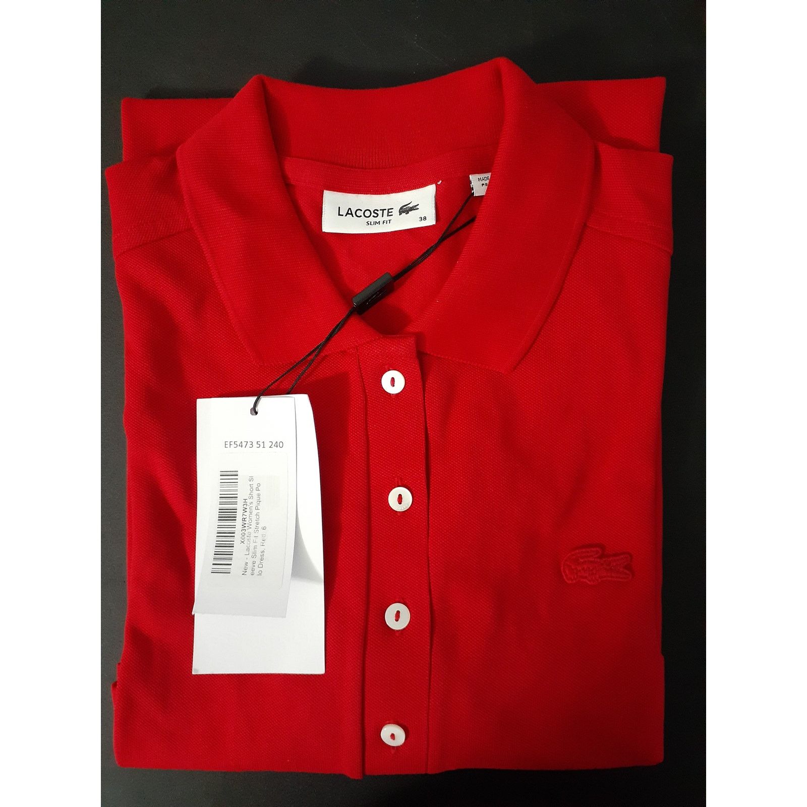 Lacoste Lacoste Women's Short Sleeve Slim Fit Stretch Dress Red 6 Size M / US 6-8 / IT 42-44 - 2 Thumbnail