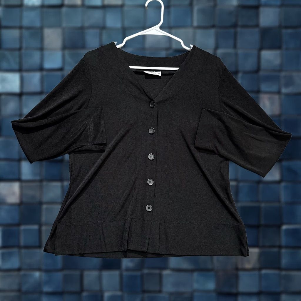 Vintage Notations Womens Button Front Cardigan L Black V-Neck Long Sleeve Top Size L / US 10 / IT 46 - 1 Thumbnail