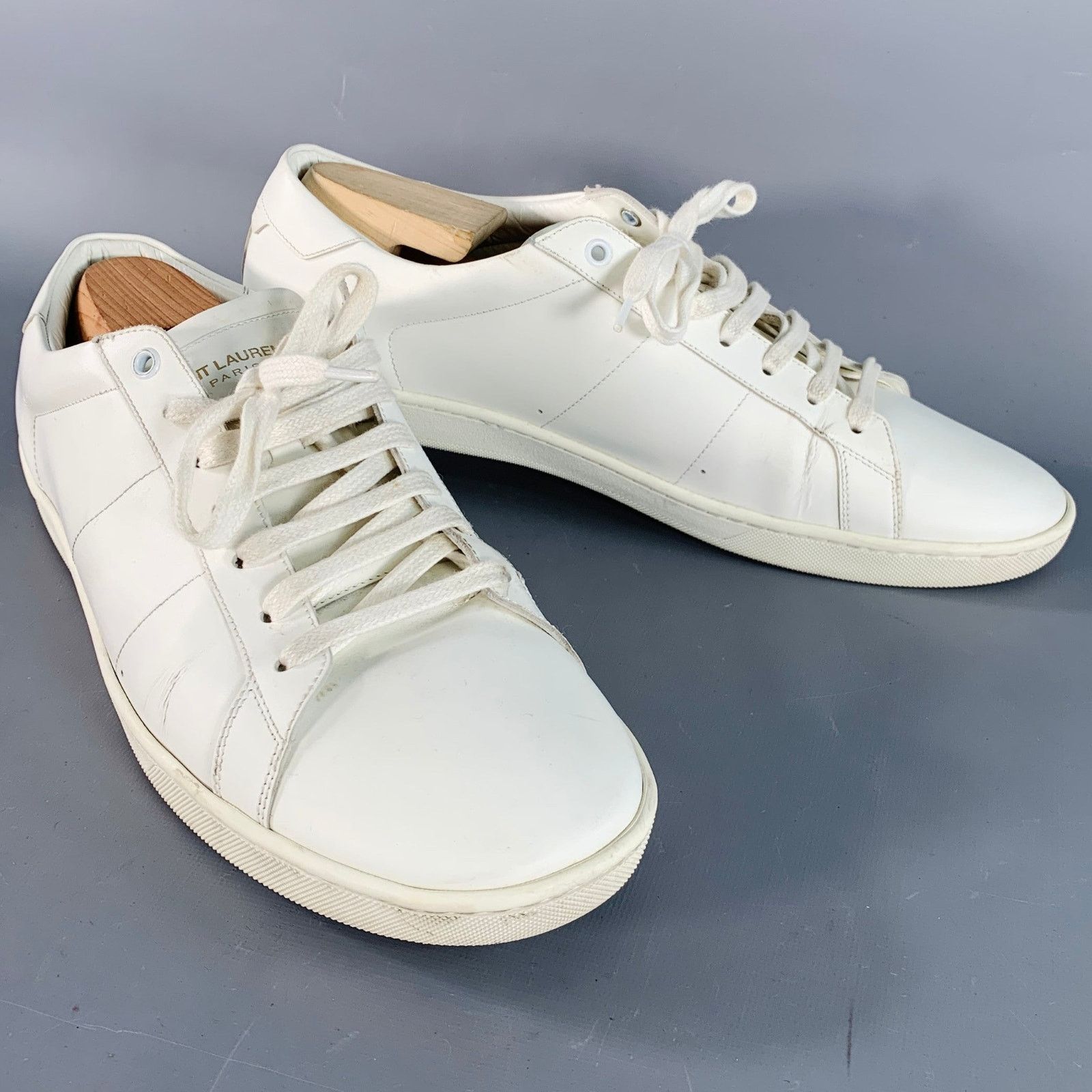 Saint Laurent Paris SAINT LAURENT Size 15 White Leather Low Top Lace-Up Sneakers Size US 15 / EU 48 - 1 Thumbnail