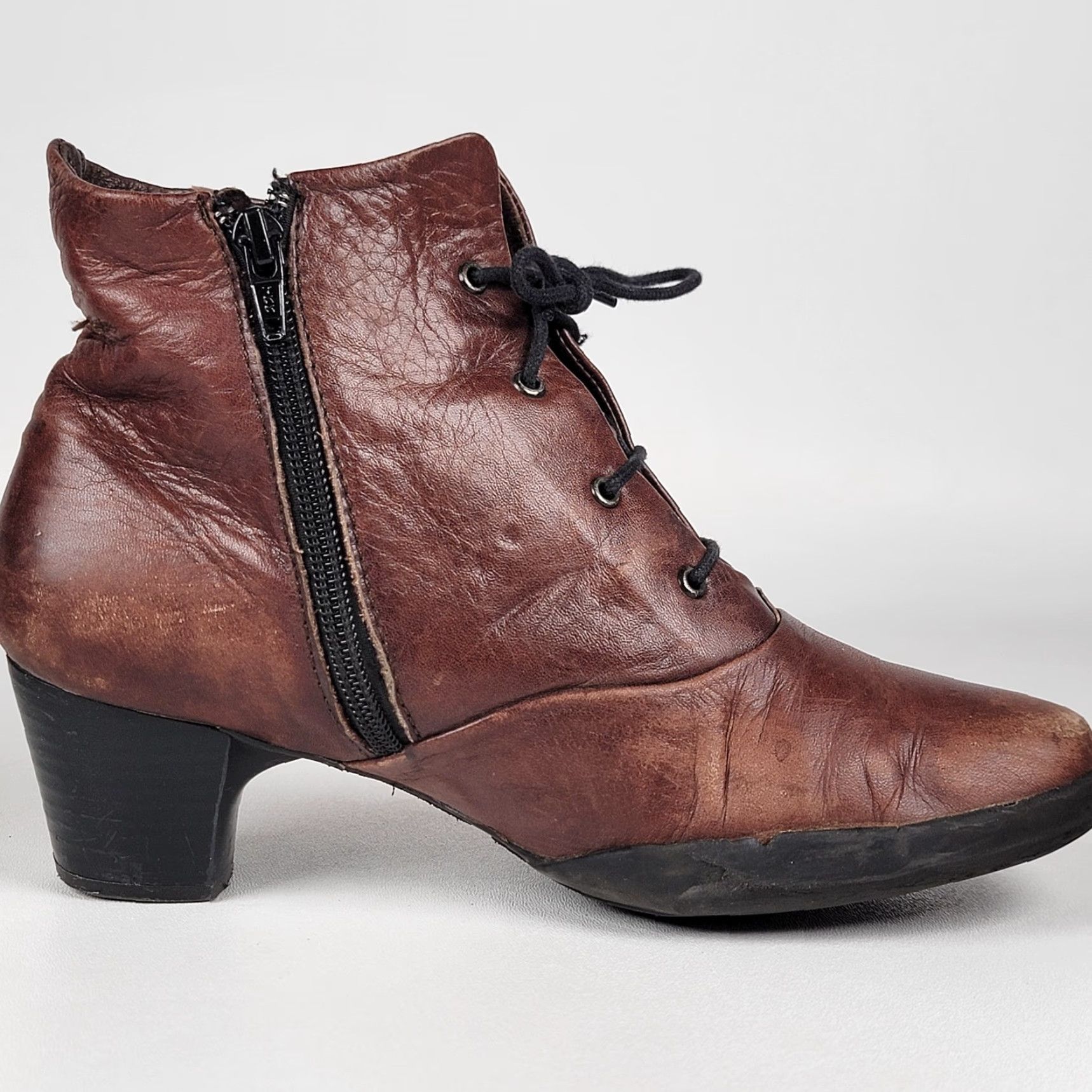 Vintage Wolky Comfort Boots COGNAC Brown LEATHER Jacquerie WOMEN'S Size 39 Boots Ankle Zip Rubber Wedge Round Toe Leather Women Size US 9 / IT 39 - 5 Thumbnail
