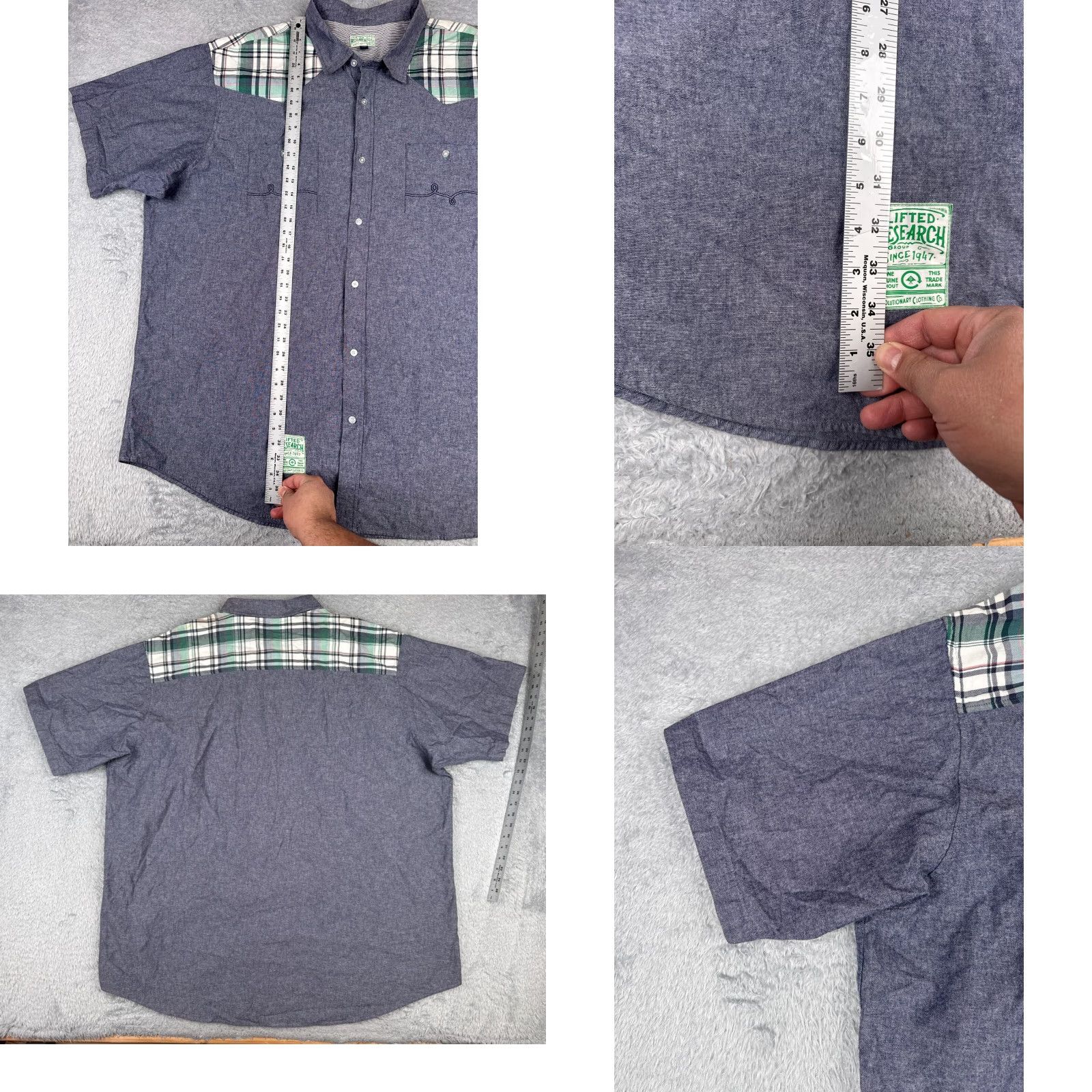 Vintage VINTAGE LRG Shirt Mens 6XL XXXXXXL Blue Chambray Button-Up Collared Plaid Short Sleeve vacation 90s Mens Size US XXL / EU 58 / 5 - 10 Thumbnail