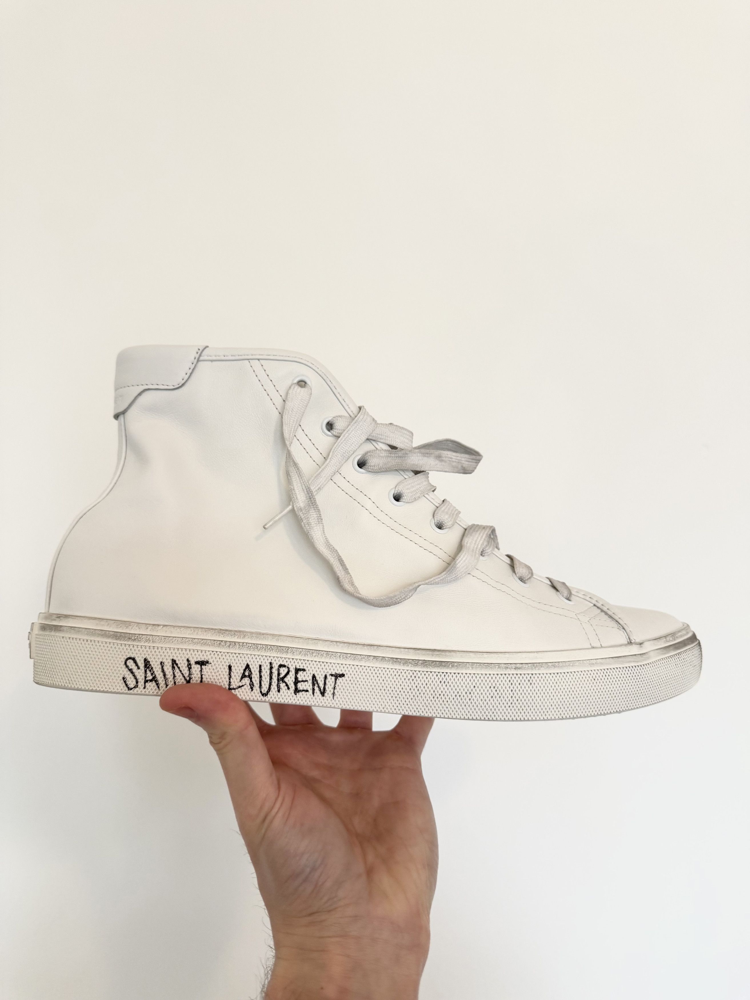 Saint Laurent Paris Saint Laurent Mid-Top Malibu Sneakers in Smooth Leather Size US 12 / EU 45 - 1 Thumbnail