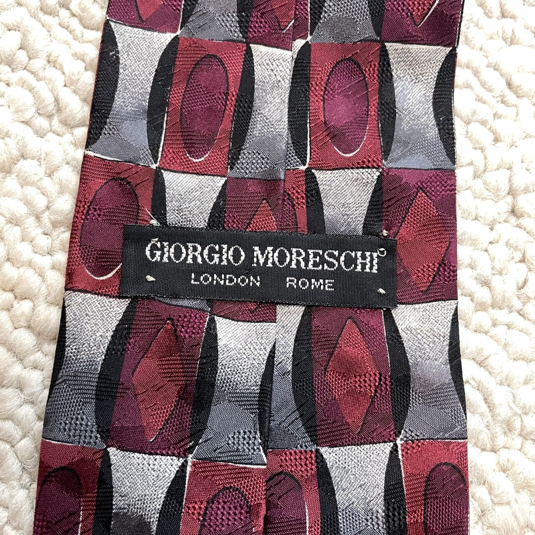 Moreschi Giorgio Moreschi Mens OS Red Gray Neck Tie 100% Silk Designer Classic Necktie Size ONE SIZE - 6 Thumbnail