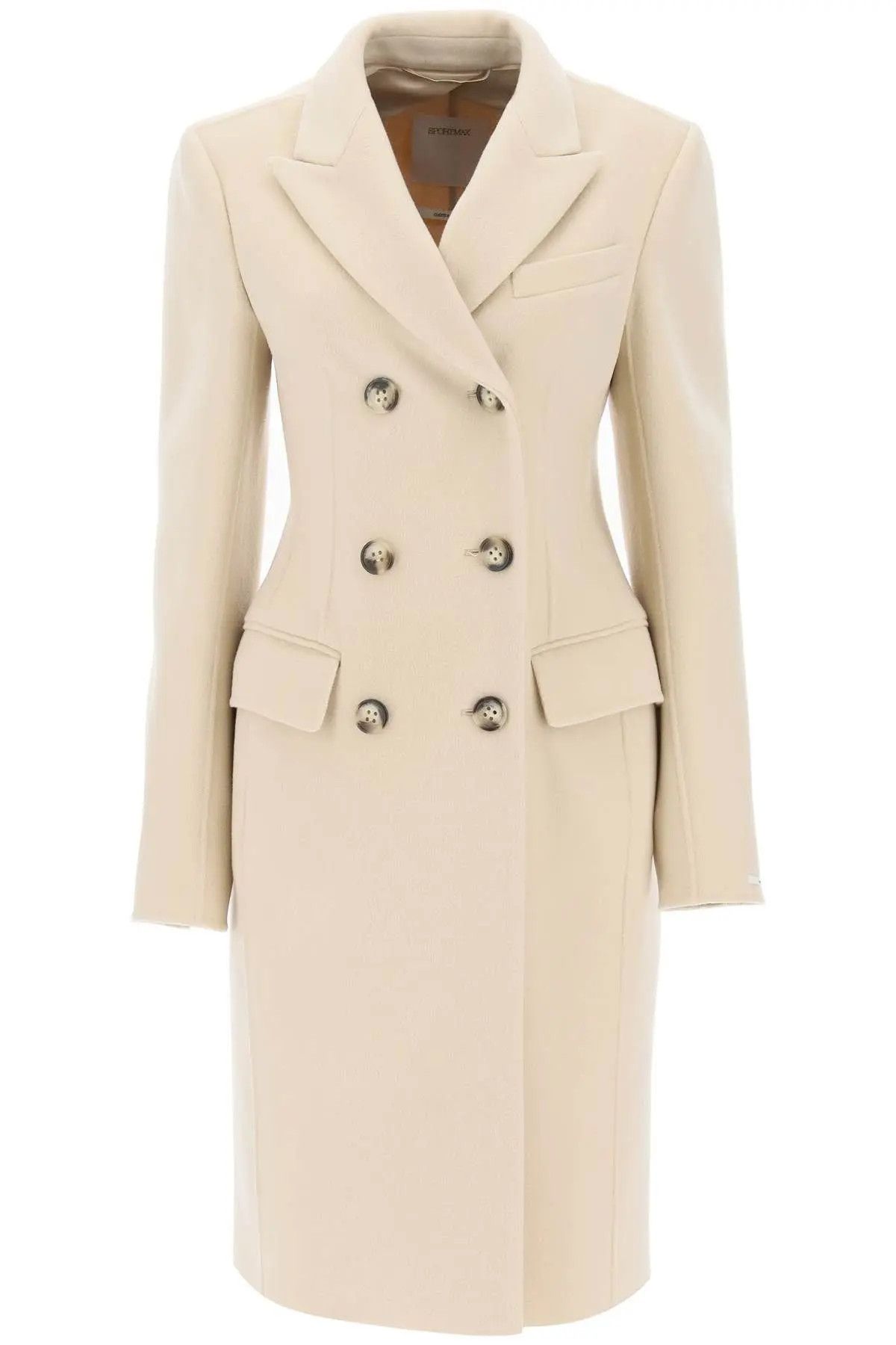 image of Sportmax O1S22I1N1223 Wool Double-Breasted Coat In Beige, Women's (Size Medium)