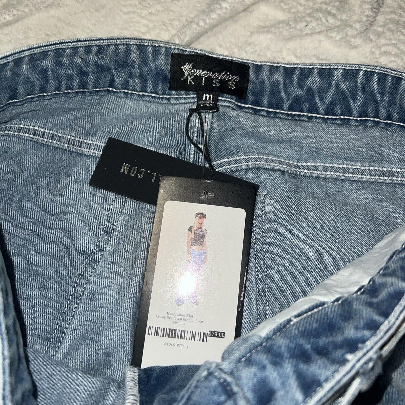 Designer M Destroyed Bootcut Jeans Dolls Kill Pants Shredded Cut Torn Size 32" / US 10 / IT 46 - 5 Thumbnail