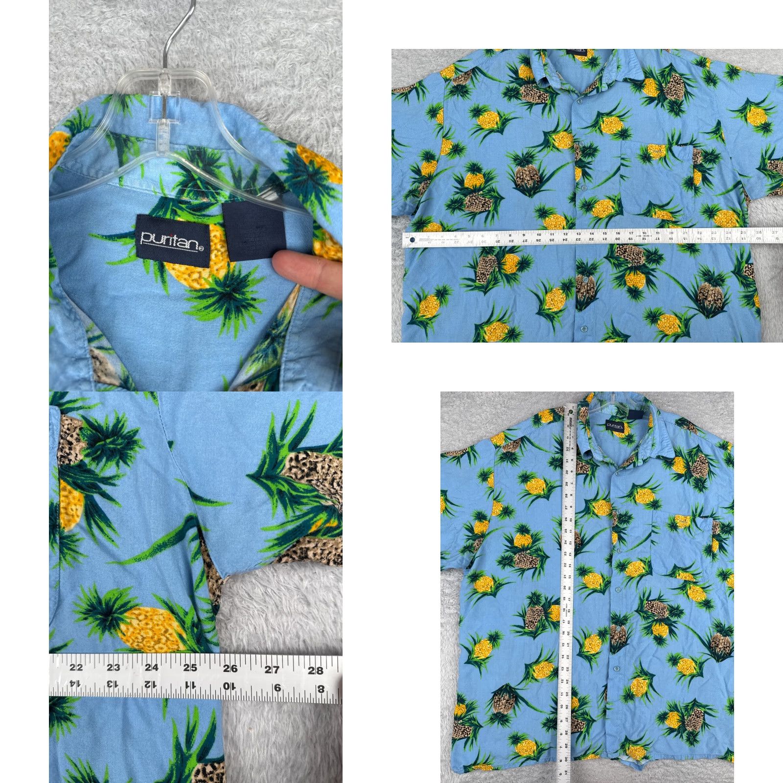 Vintage Puritan Hawaiian Shirt Mens XL Blue Floral All Over Print Button-Up 100% Rayon Size US XL / EU 56 / 4 - 8 Thumbnail