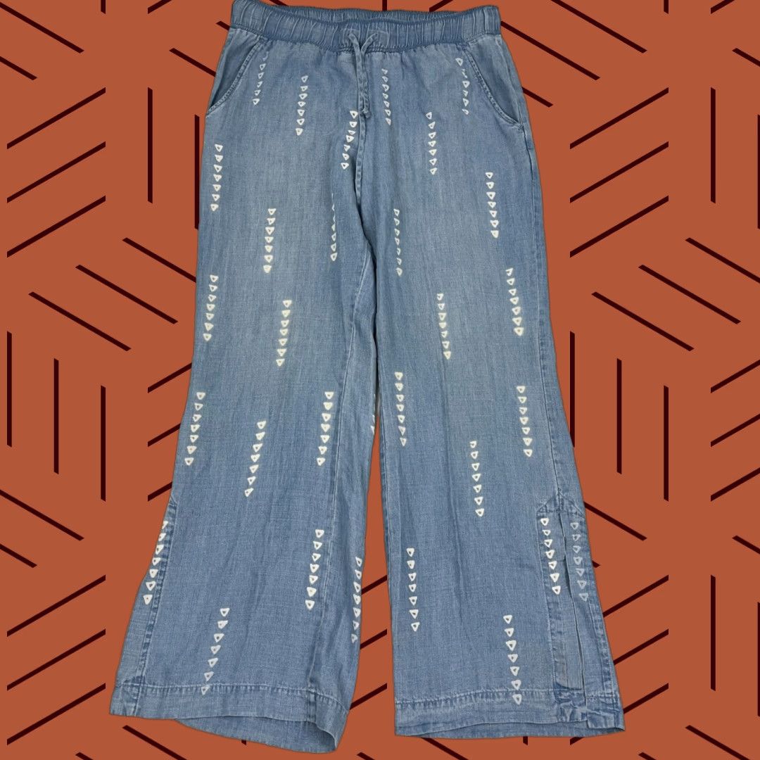 CLOT Cloth & Stone Pants Womens Medium W32 I31 Chambray Blue Wide-Leg Split Hem Print Size 32" / US 10 / IT 46 - 1 Thumbnail