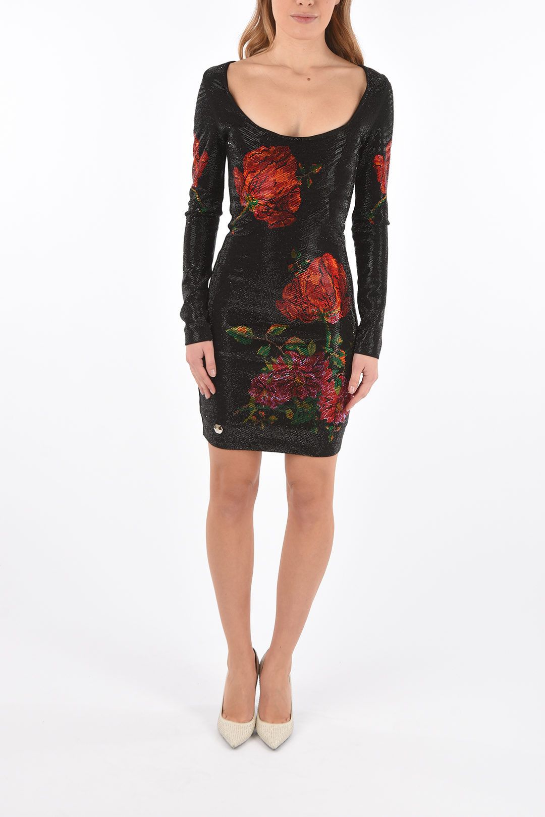 og1mm0824 All Over Mini Dress With Roses in Multicolor