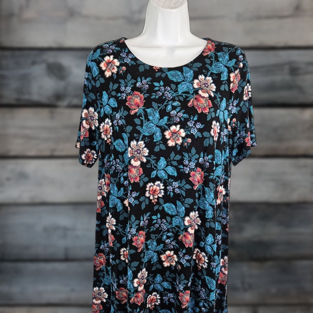 Loft Ann Taylor LOFT Womens Dress Short Sleeve Teal Pink Floral Rayon Knee Length M Multicolor T-Shirt Dress Womens Size 32" / US 10 / IT 46 - 1 Thumbnail