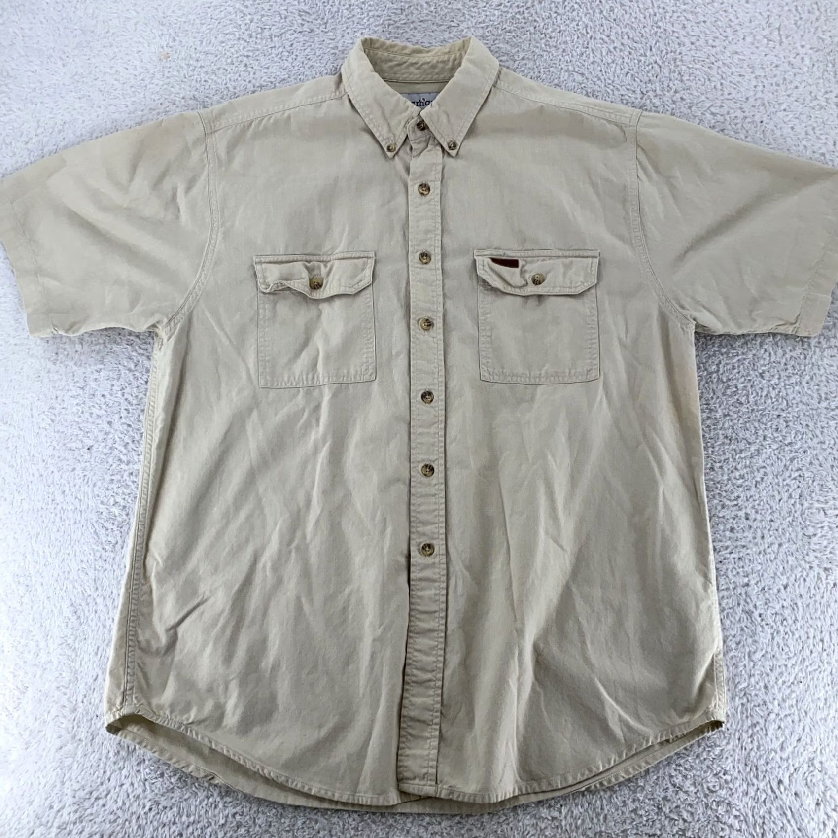 Carhartt Carhartt Shirt Mens Large Button-Down Short Sleeve Workwear Outdoor Pockets Beige Cotton Canvas Collar-Down Button-Up Vintage: No Size US L / EU 52-54 / 3 - 3 Thumbnail