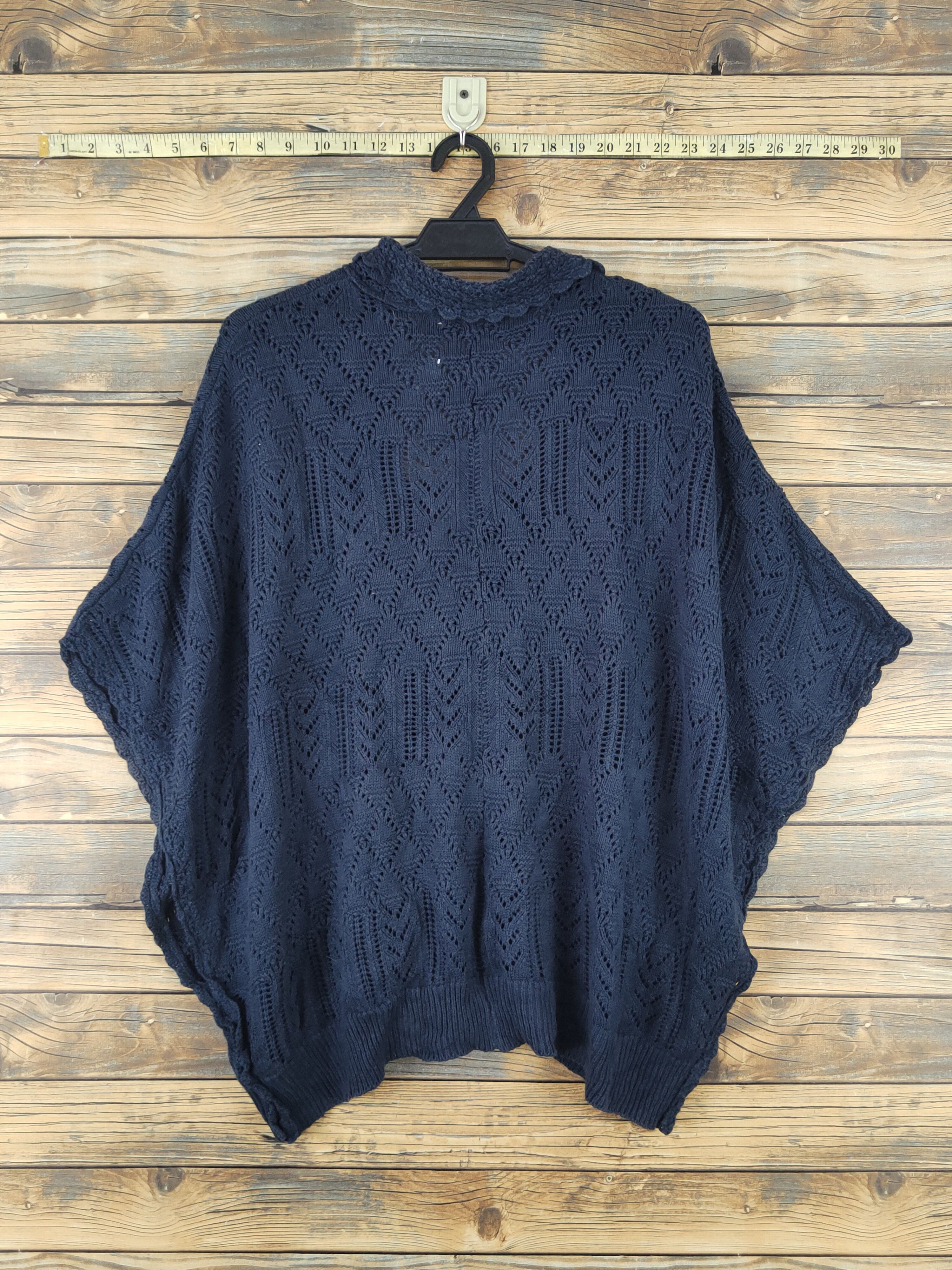Japanese Brand Olive des Olive Navy Net Knitwear Cardigan #W1811 Size XL / US 12-14 / IT 48-50 - 8 Thumbnail
