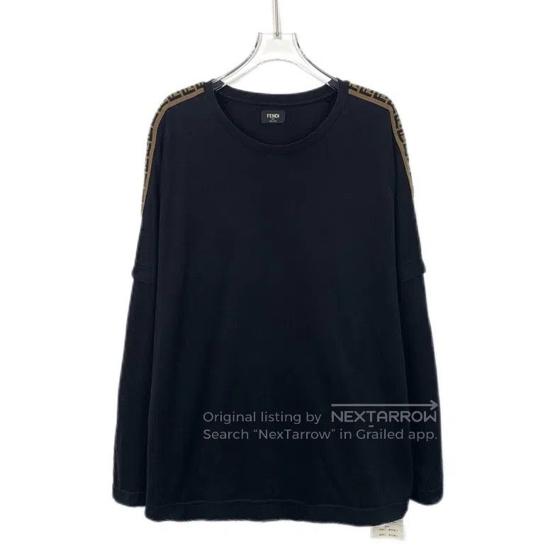 Fendi Fendi Black side logo cotton round neck long-sleeve T-shir Size US XXL / EU 58 / 5 - 1 Thumbnail