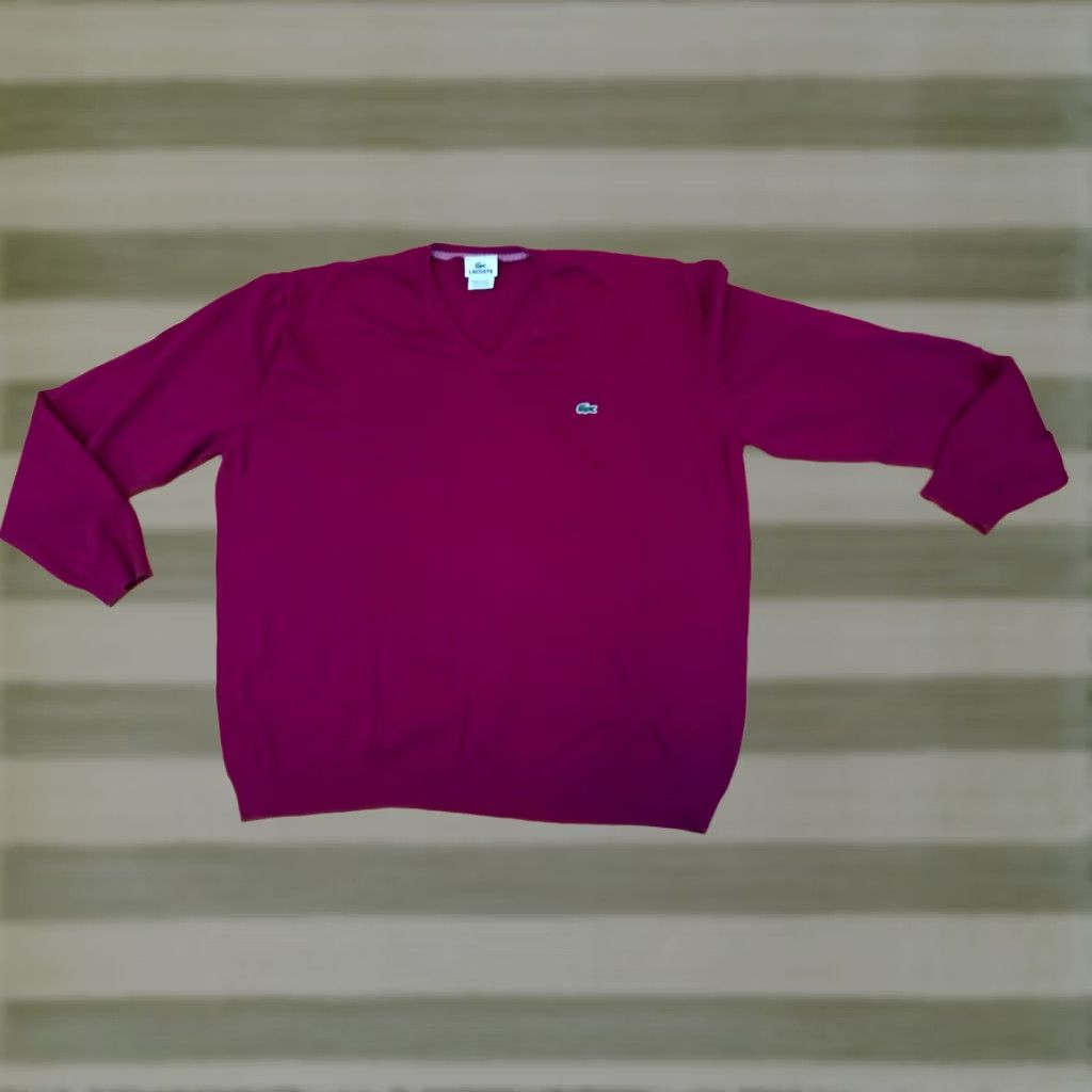 Lacoste Lacoste V-Neck Tennis-Golf Knit Sweater 7XL Men Red Solid Long Sleeve Pullover All Seasons Knit Branding: Lacoste Size US XXL / EU 58 / 5 - 1 Thumbnail