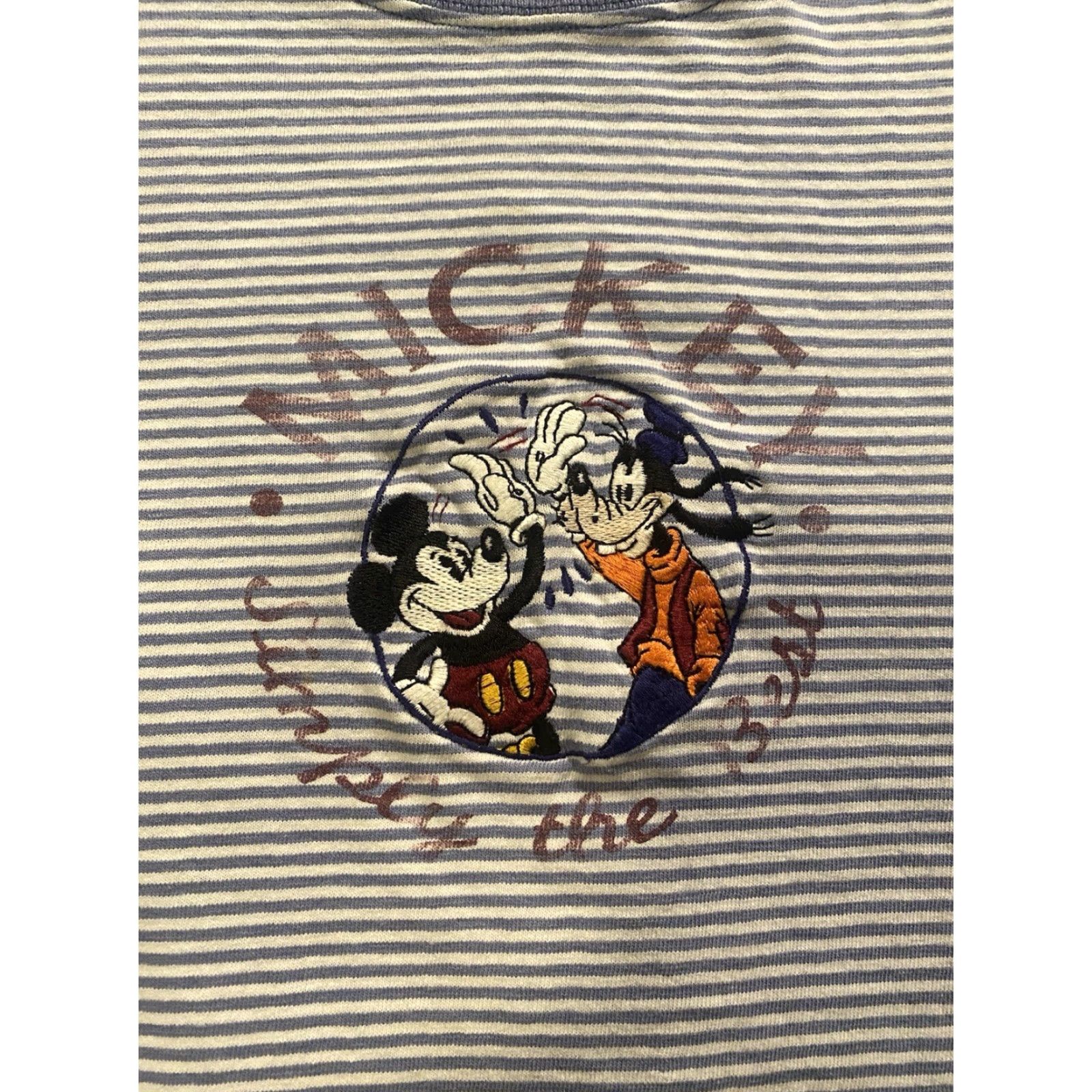 Disney VINTAGE Disney Mickey & Goofy Embroidered Striped T Shirt XL Men United States Grunge 90s Cartoon USA Size US XL / EU 56 / 4 - 2 Thumbnail
