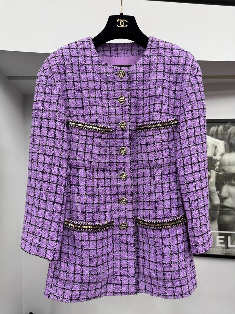 Chanel 22 spring and summer purple plaid four-pocket knitt