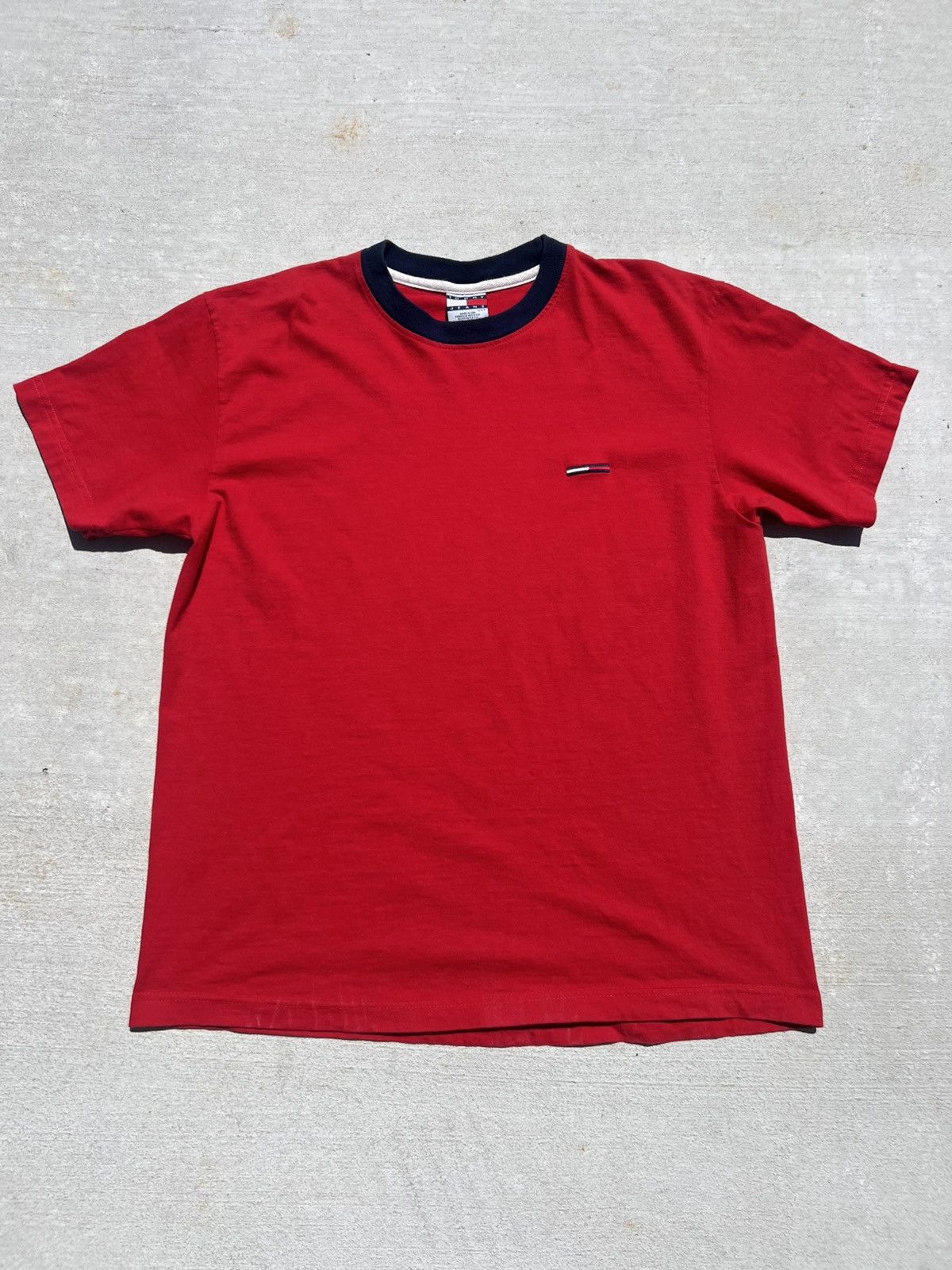 Tommy Hilfiger × Tommy Jeans × Vintage VTG Tommy Hilfiger Jeans Tee Sz L Men Red Box Logo Ringer Size US L / EU 52-54 / 3 - 1 Thumbnail