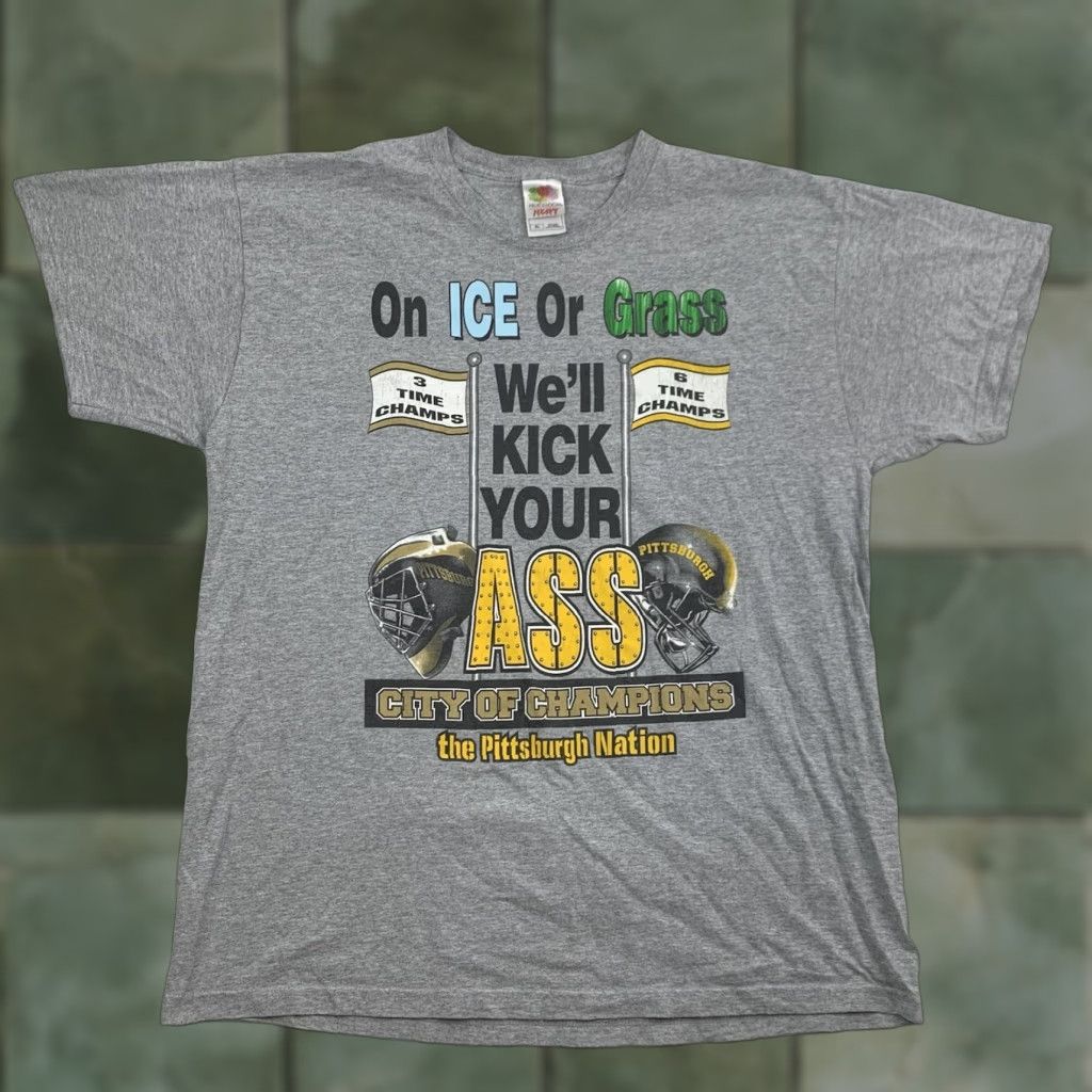 Fruit Of The Loom VINTAGE Pittsburgh Nation Sports Shirt Adult XL Gray Steelers Bruins Football Size US XL / EU 56 / 4 - 1 Thumbnail