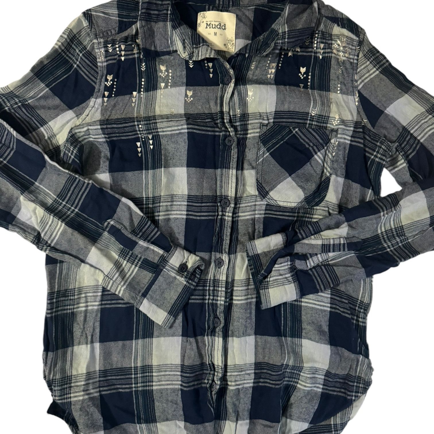 Other Mudd Blue On Blue Plaid Top Soft Flannel Silver Accents MD Size M / US 6-8 / IT 42-44 - 1 Thumbnail