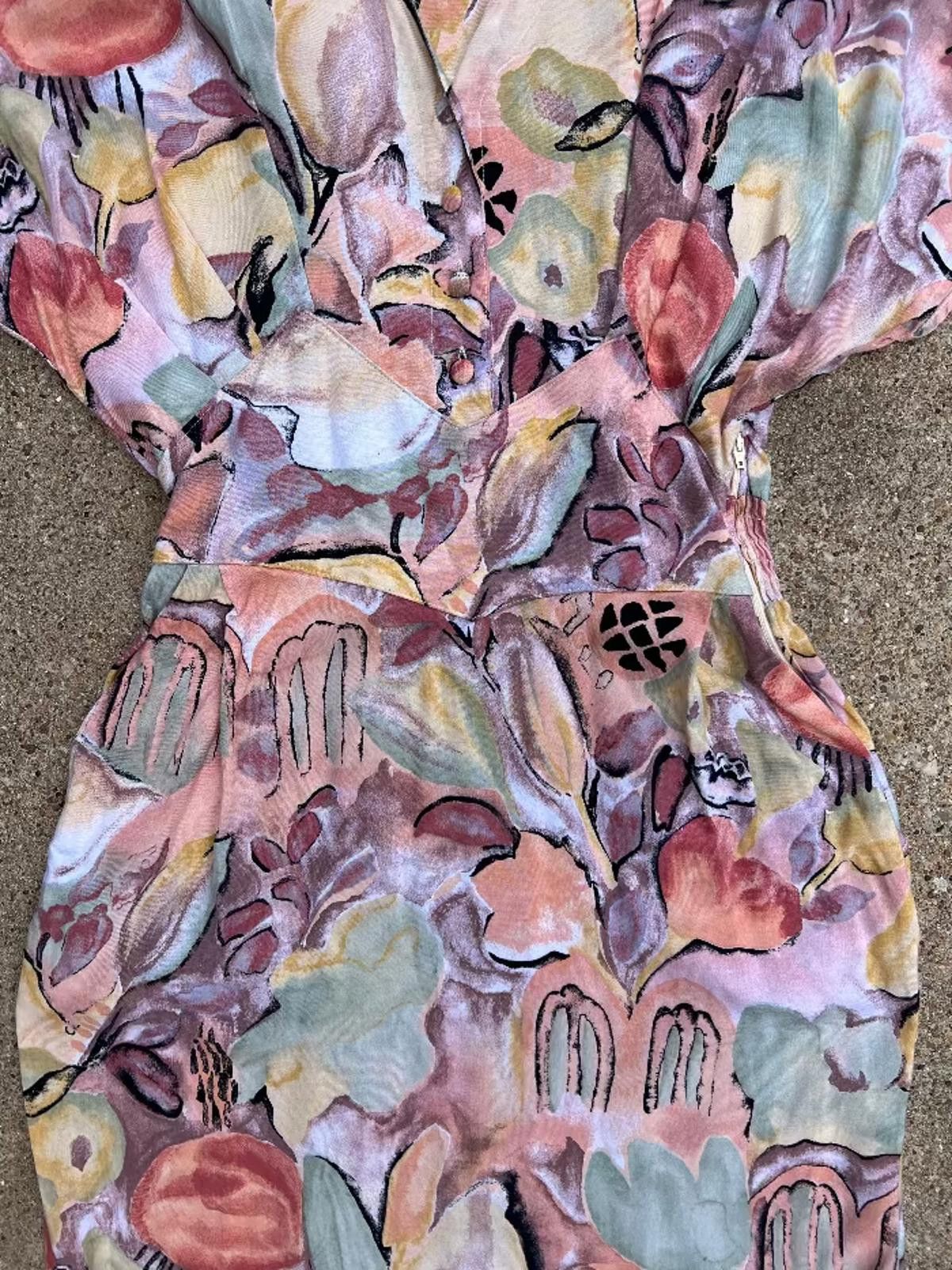 Other St. Michael Watercolor Floral Dress 1980s Size L / US 10 / IT 46 - 8 Thumbnail