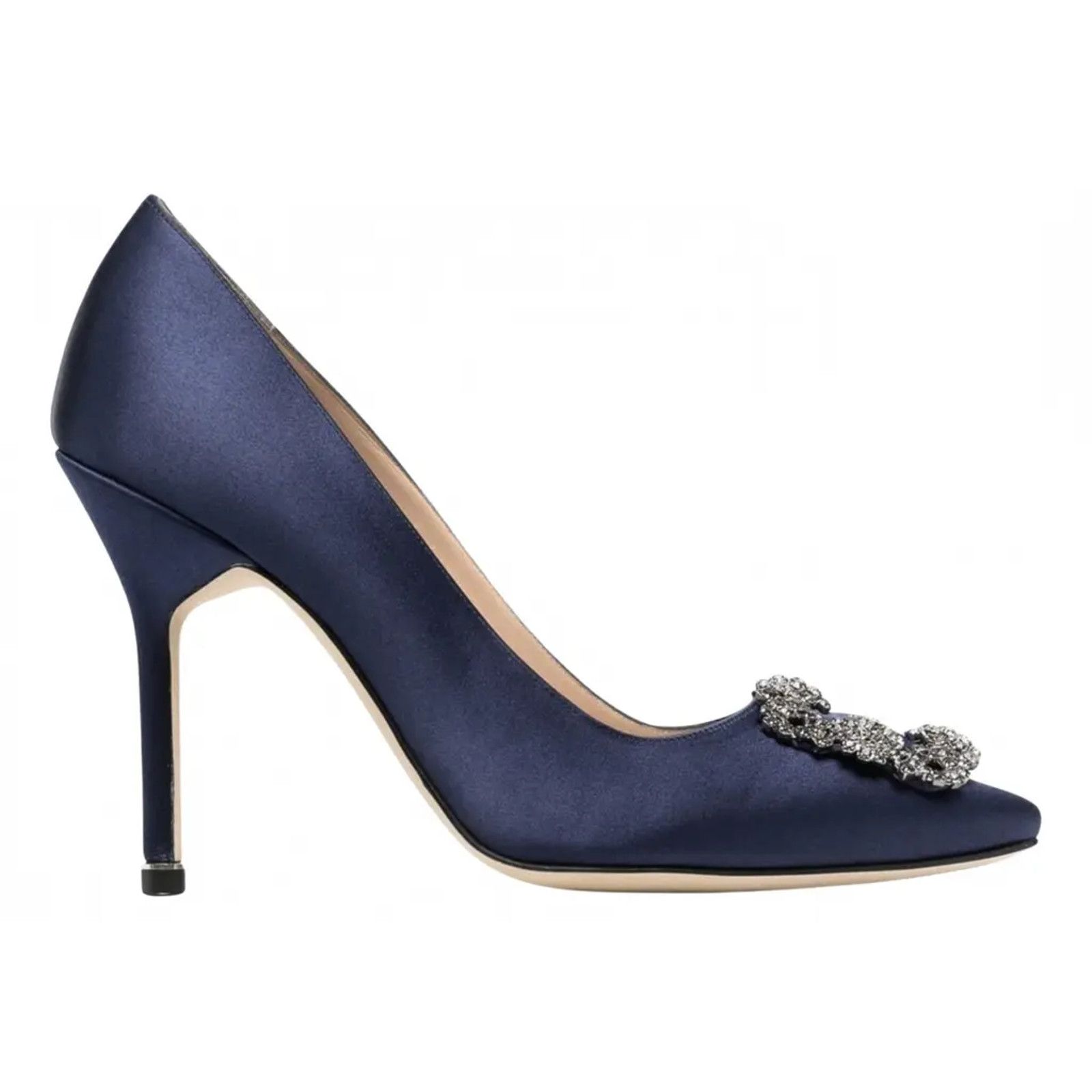 Manolo Blahnik Hangisi 105 Navy Satin Crystal Jewel Buckle Heel Pump 40 Size US 10 / IT 40 - 1 Thumbnail