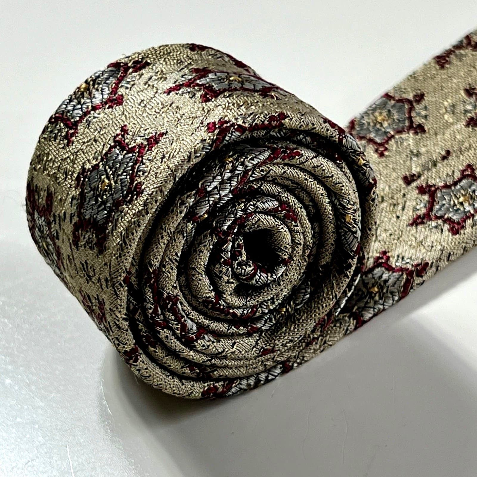 Chloe Chloe Men's Neck Tie Silver Red Blue Pure Silk Woven Necktie Size ONE SIZE - 7 Thumbnail
