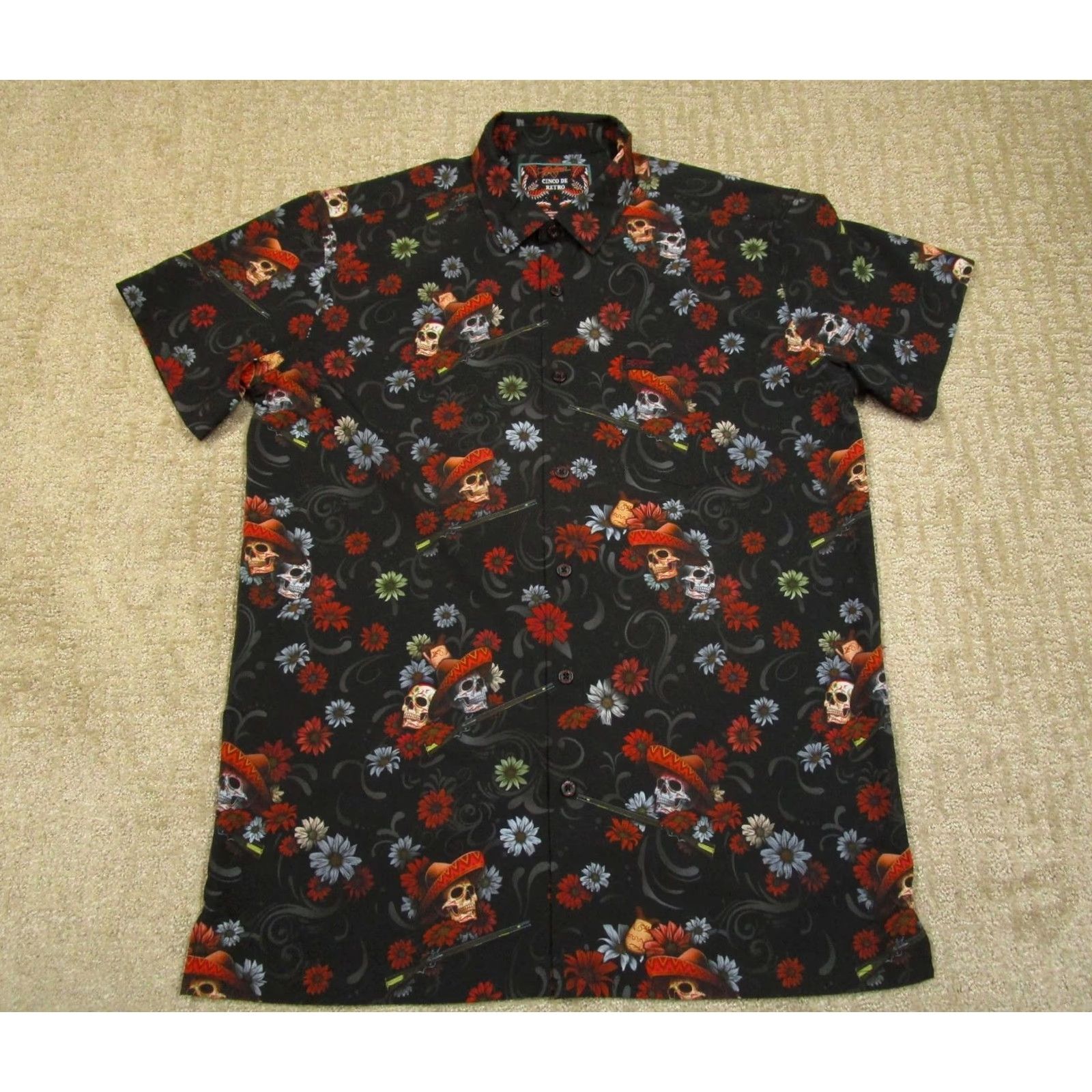 Etro Retro Rifle Shirt Men L Black Floral Skull Five De Mayo AOP Short Sleeve Button-Up Modern Knit QL Size US L / EU 52-54 / 3 - 2 Thumbnail
