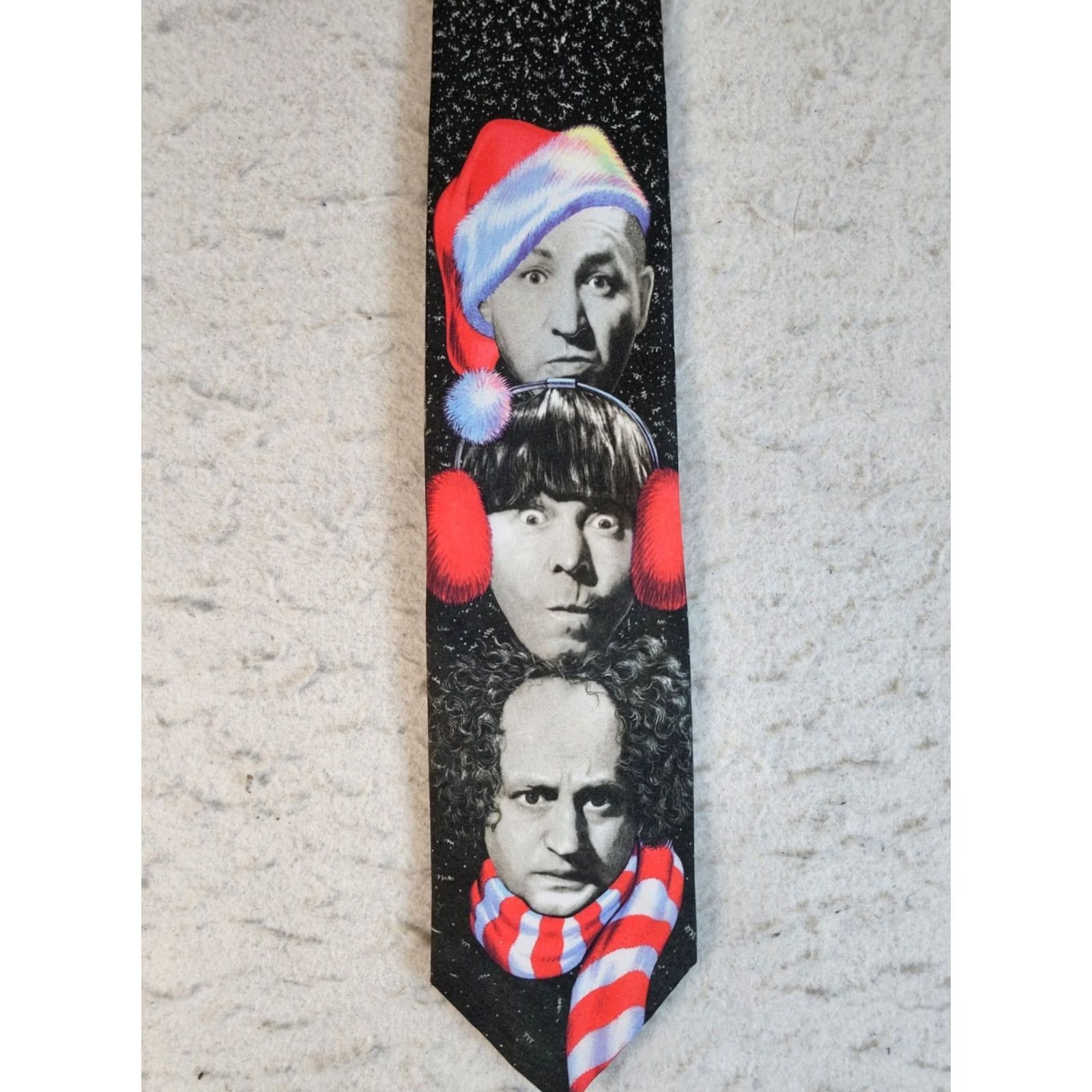 Vintage VINTAGE Ralph Marlin Christmas Holiday Three Stooges Neck Tie Mens Black White Red 60" Long Size ONE SIZE - 4 Thumbnail