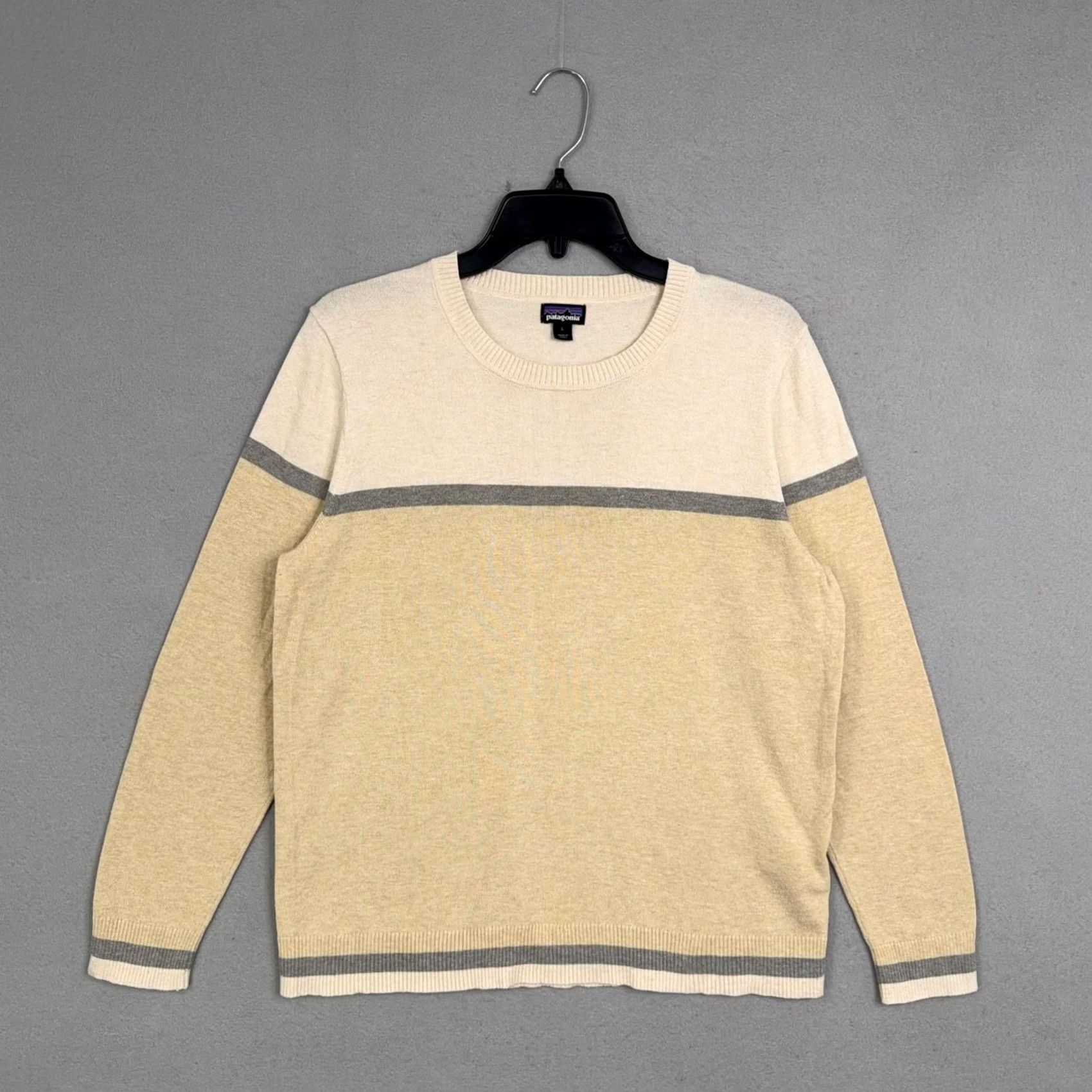Patagonia Patagonia Sweater Womens Large Beige Gray Stripe Crewneck Knit Pullover Casual Regular Knit Cotton Polyester - Light All Seasons - Worn Wear Size L / US 10 / IT 46 - 2 Thumbnail
