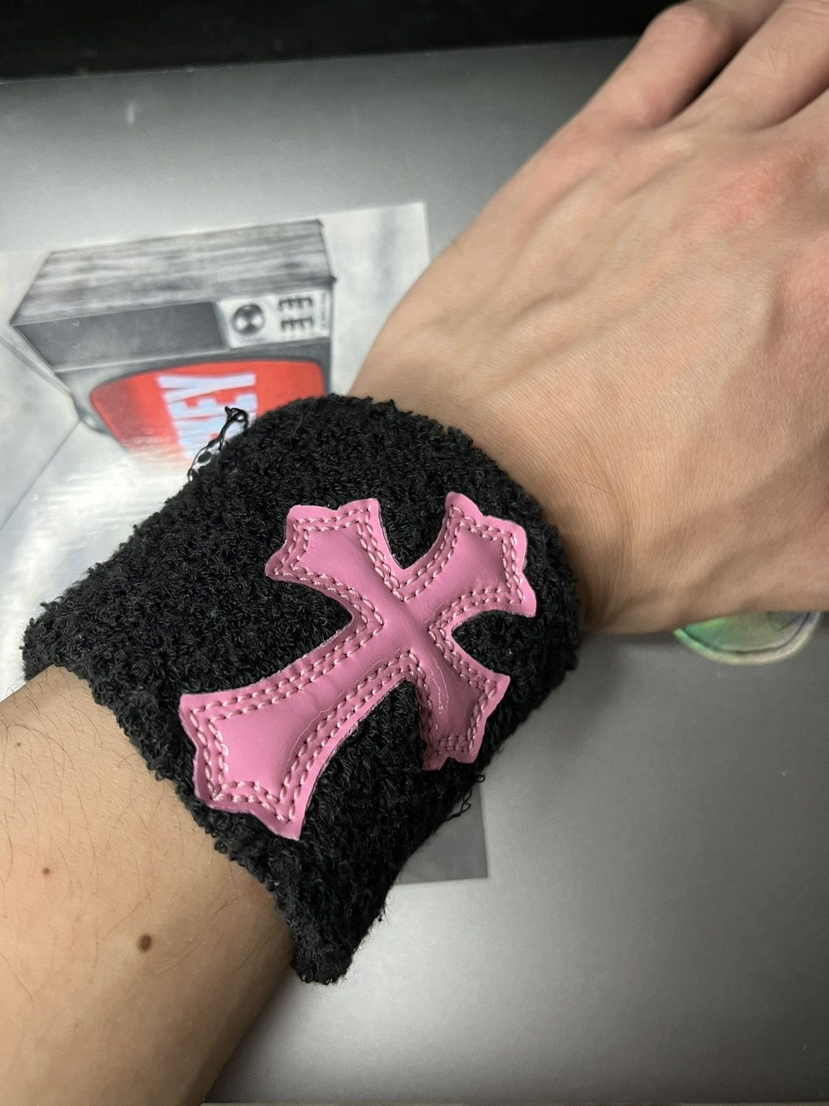 Chrome Hearts Pink Cemetery Cross Leather Sweatbands