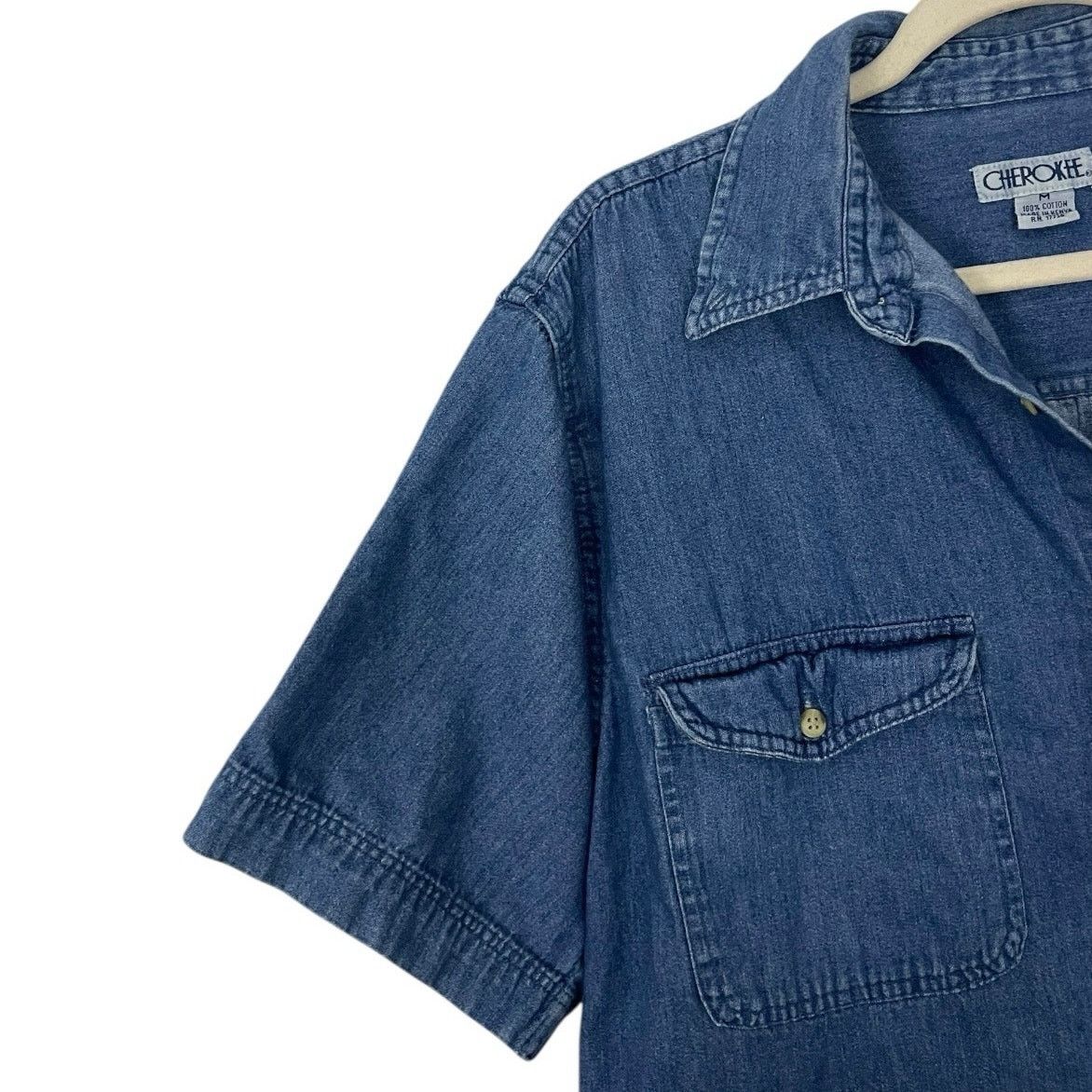 Cherokee Cherokee Mens Vintage Denim Button Down Short Sleeve Shirt Size US M / EU 48-50 / 2 - 2 Thumbnail