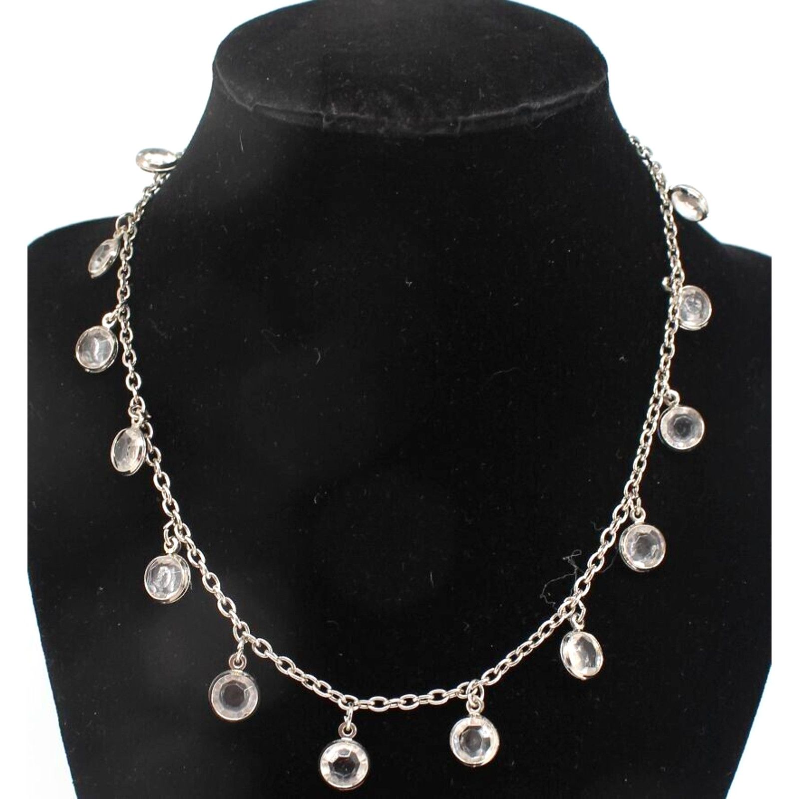 Other Vintage Crystal Drop Necklace • Multi Faceted Silvertone 15" Size ONE SIZE - 2 Thumbnail