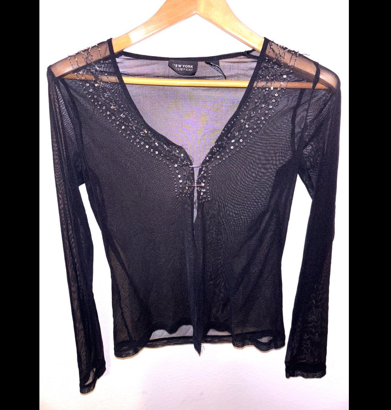 Designer × Vintage Womens Gothic Black Mesh Longsleeve Bedazzled Top Size Med Size M / US 6-8 / IT 42-44 - 3 Thumbnail